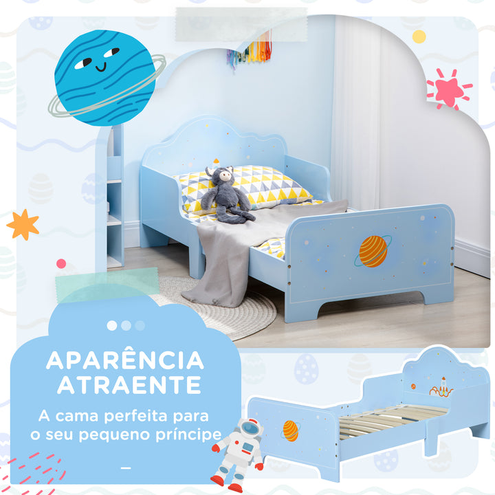 Cama para Crianças de 3-6 Anos 143x74x59cm Cama Infantil de Madeira com Barreiras de Proteção Carga Máxima 80kg Azul