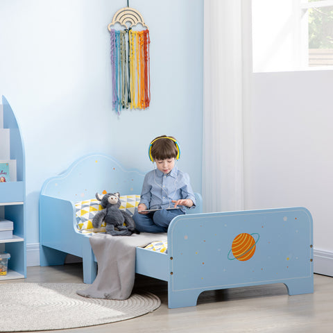 Cama para Crianças de 3-6 Anos 143x74x59cm Cama Infantil de Madeira com Barreiras de Proteção Carga Máxima 80kg Azul