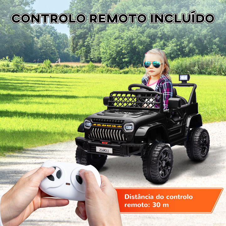 Carro Elétrico para Crianças acima de 3 Anos Carro Elétrico Infantil UTV Carro a Bateria 12V com Controlo Remoto Velocidade Ajustável USB Faróis e Buzina 95x62,5x65 cm Preto