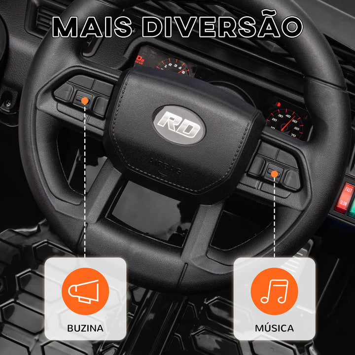 Carro Elétrico para Crianças acima de 3 Anos Carro Elétrico Infantil UTV Carro a Bateria 12V com Controlo Remoto Velocidade Ajustável USB Faróis e Buzina 95x62,5x65 cm Preto