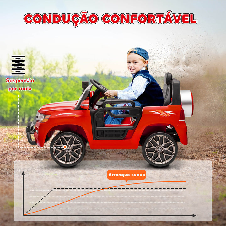 Carro Elétrico para Crianças acima de 3 Anos Carro Elétrico Toyota Land Cruiser com Bateria 12V Controlo Remoto Faróis Buzina Arranque Lento e Música MP3 107x65x55,5 cm Vermelho