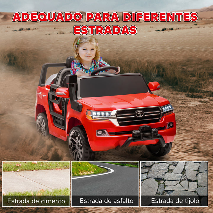 Carro Elétrico para Crianças acima de 3 Anos Carro Elétrico Toyota Land Cruiser com Bateria 12V Controlo Remoto Faróis Buzina Arranque Lento e Música MP3 107x65x55,5 cm Vermelho