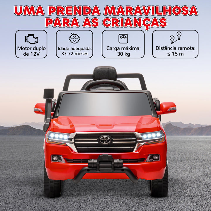 Carro Elétrico para Crianças acima de 3 Anos Carro Elétrico Toyota Land Cruiser com Bateria 12V Controlo Remoto Faróis Buzina Arranque Lento e Música MP3 107x65x55,5 cm Vermelho