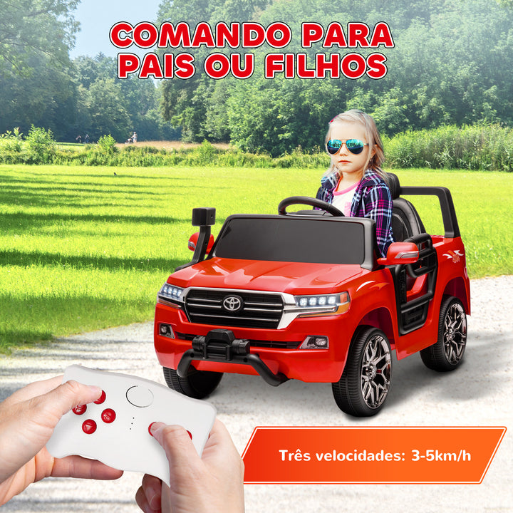 Carro Elétrico para Crianças acima de 3 Anos Carro Elétrico Toyota Land Cruiser com Bateria 12V Controlo Remoto Faróis Buzina Arranque Lento e Música MP3 107x65x55,5 cm Vermelho