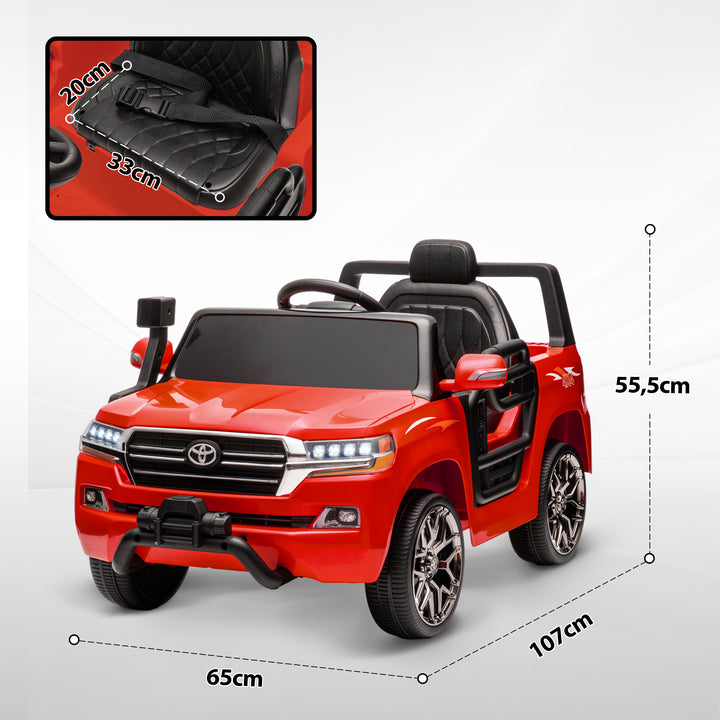 Carro Elétrico para Crianças acima de 3 Anos Carro Elétrico Toyota Land Cruiser com Bateria 12V Controlo Remoto Faróis Buzina Arranque Lento e Música MP3 107x65x55,5 cm Vermelho