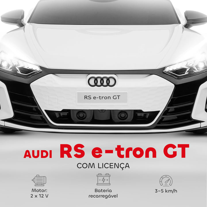 Carro Elétrico AUDI RS E-Tron GT para Crianças de 3-6 Anos Carro de Bateria 12V com 2 Motores Controlo Remoto Faróis LED Buzina Música USB e Abertura de Porta 3-5km/h 103x58x41cm Branco