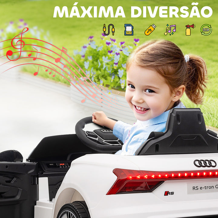 Carro Elétrico AUDI RS E-Tron GT para Crianças de 3-6 Anos Carro de Bateria 12V com 2 Motores Controlo Remoto Faróis LED Buzina Música USB e Abertura de Porta 3-5km/h 103x58x41cm Branco