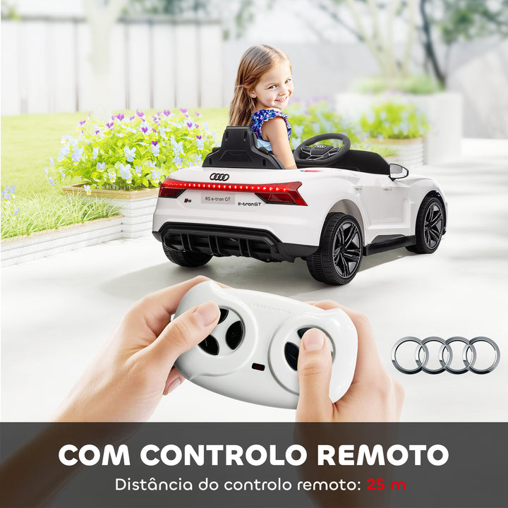 Carro Elétrico AUDI RS E-Tron GT para Crianças de 3-6 Anos Carro de Bateria 12V com 2 Motores Controlo Remoto Faróis LED Buzina Música USB e Abertura de Porta 3-5km/h 103x58x41cm Branco