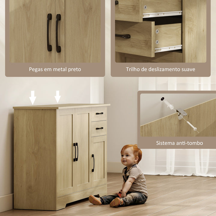 Aparador com 3 Portas Moderno para Sala de Estar com 2 Gavetas Prateleira Ajustável para Sala de Jantar Entrada Quarto 120x38x79 cm Madeira