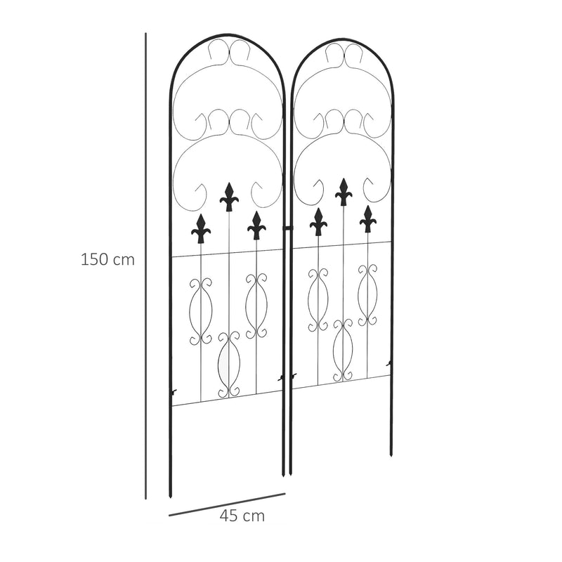 Conjunto de 2 Treliças de Jardim Suportes para Trepadeiras de Aço com Antioxidante para Flores Plantas no Pátio 45x150 cm Preto