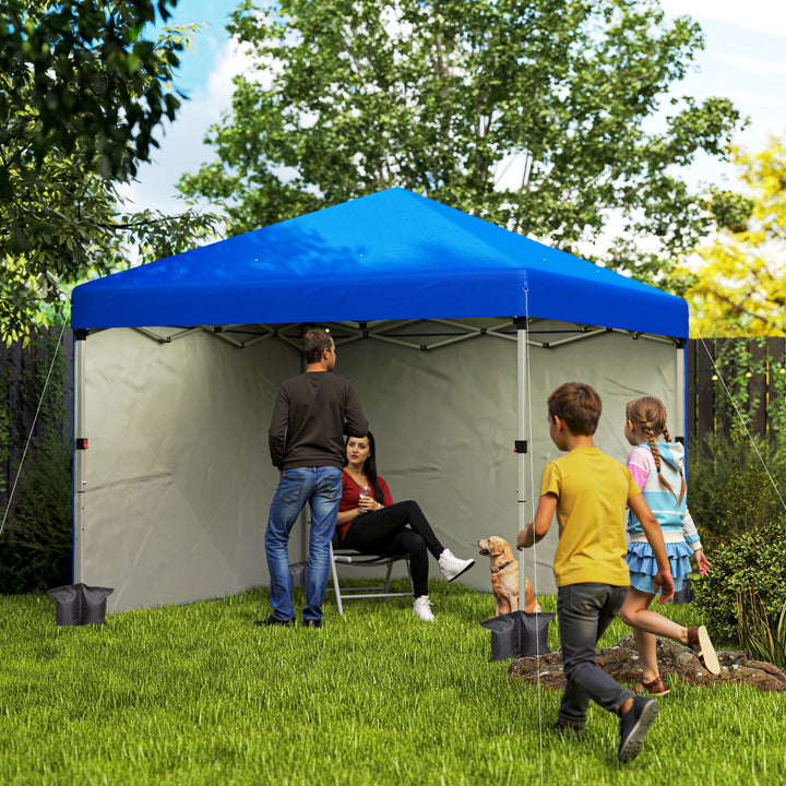 Tenda Dobrável Pop-up Tenda 3x3 m Toldo Dobrável com 2 Laterais Anti-UV Altura Ajustável em 3 Níveis Sacos de Areia e Saco de Transporte com Rodas para Camping Festas Azul
