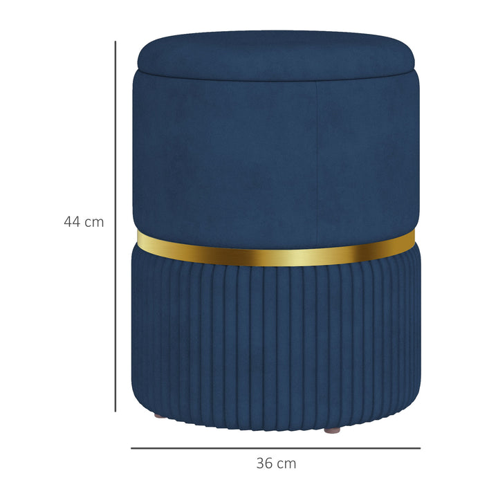 Banco de Armazenamento para Dormitório Puff de Arrumação Estofado em Veludo Banco de Arrumação com Pés Antiderrapantes Ø36x44 cm Azul Escuro