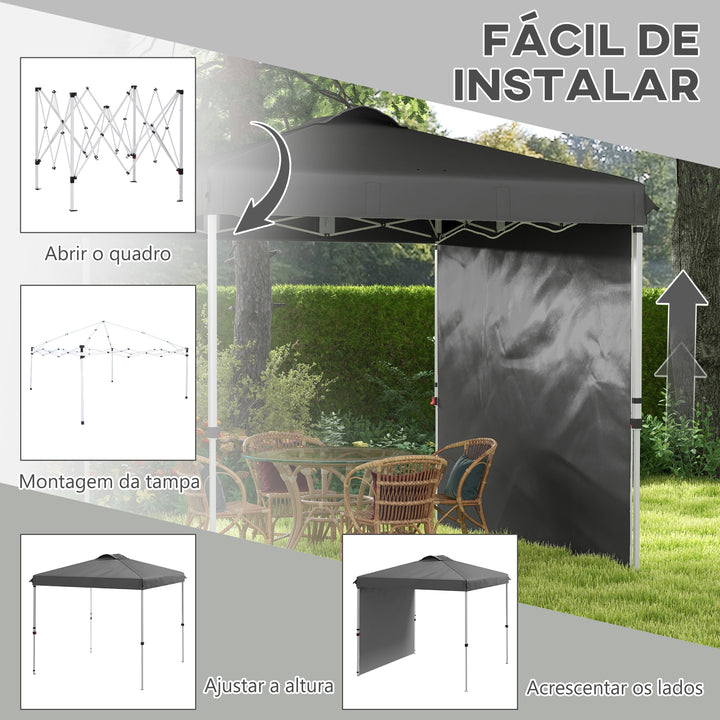 Tenda Dobrável 2,5x2,5 m Altura Ajustável Tenda de Jardim com 1 Parede Lateral Teto com Ventilação e Bolsa de Transporte para Acampamento Festas Cinza Escuro