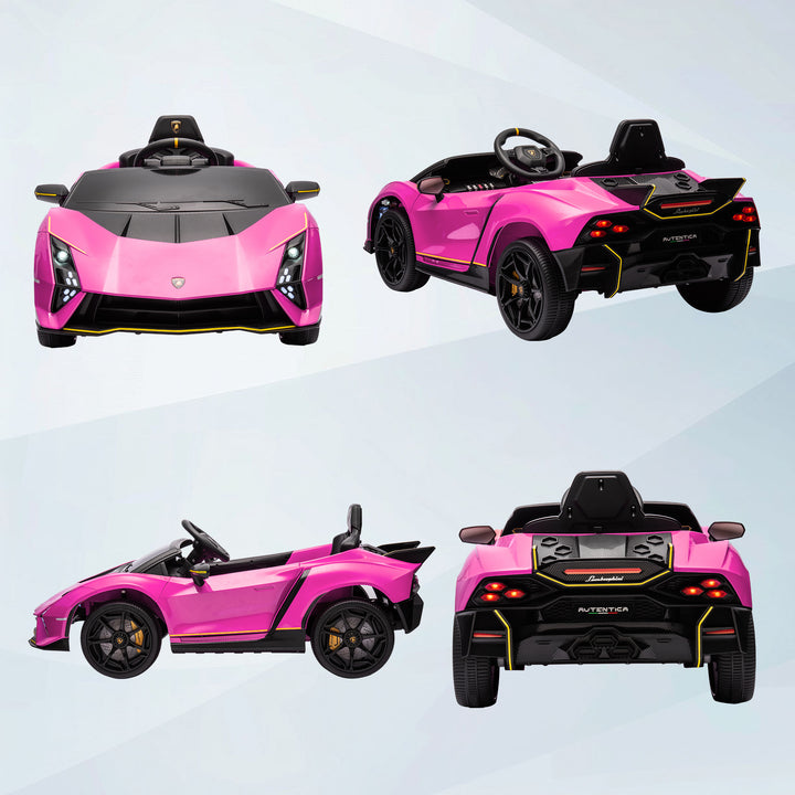 Carro Elétrico para Crianças acima de 3 Anos Carro Elétrico Lamborghini com Bateria 12V Controlo Remoto Faróis Buzina Arranque Lento e Música MP3 114,5x64x45,5 cm Rosa