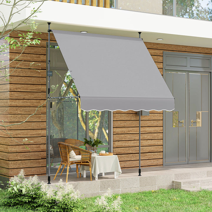 Toldo Manual Retráctil 2x1,2 m Toldo Exterior Enrolável Altura Ajustável com Manivela 210-310 cm Proteção UV30+ Sem Perfuração para Jardim Varanda Pátio Cinzento