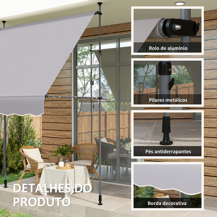 Toldo Manual Retráctil 2x1,2 m Toldo Exterior Enrolável Altura Ajustável com Manivela 210-310 cm Proteção UV30+ Sem Perfuração para Jardim Varanda Pátio Cinzento