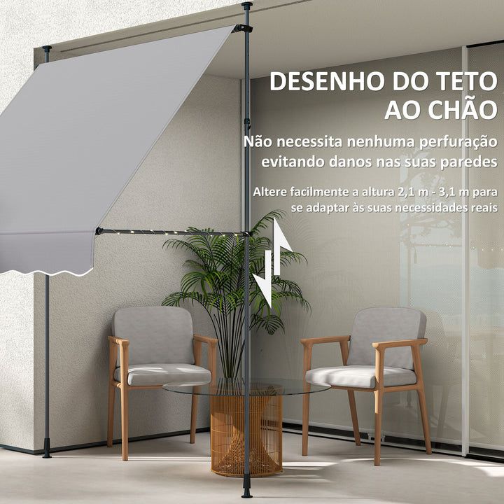 Toldo Manual Retráctil 2x1,2 m Toldo Exterior Enrolável Altura Ajustável com Manivela 210-310 cm Proteção UV30+ Sem Perfuração para Jardim Varanda Pátio Cinzento