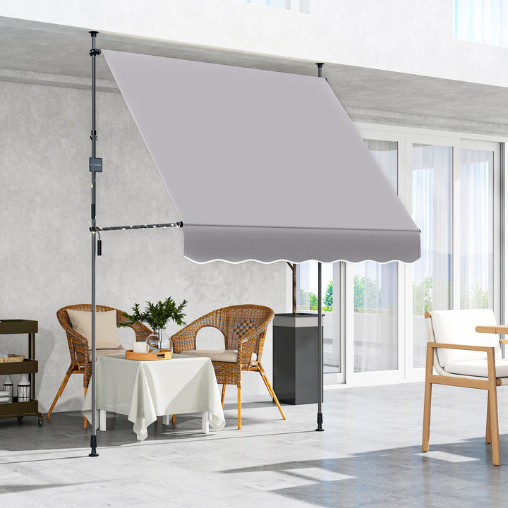 Toldo Manual Retráctil 2x1,2 m Toldo Exterior Enrolável Altura Ajustável com Manivela 210-310 cm Proteção UV30+ Sem Perfuração para Jardim Varanda Pátio Cinzento