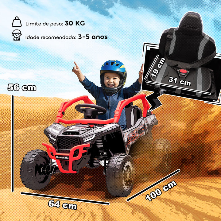Carro Elétrico para Crianças 12V Kawasaki Teryx KRX 1000 Carro a Bateria UTV com 2 Motores Controlo Remoto 2,4G Suspensão Traseira Faróis USB para Crianças acima de 3 Anos 100x64x56 cm Vermelho