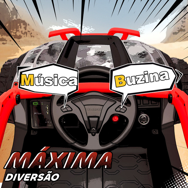 Carro Elétrico para Crianças 12V Kawasaki Teryx KRX 1000 Carro a Bateria UTV com 2 Motores Controlo Remoto 2,4G Suspensão Traseira Faróis USB para Crianças acima de 3 Anos 100x64x56 cm Vermelho