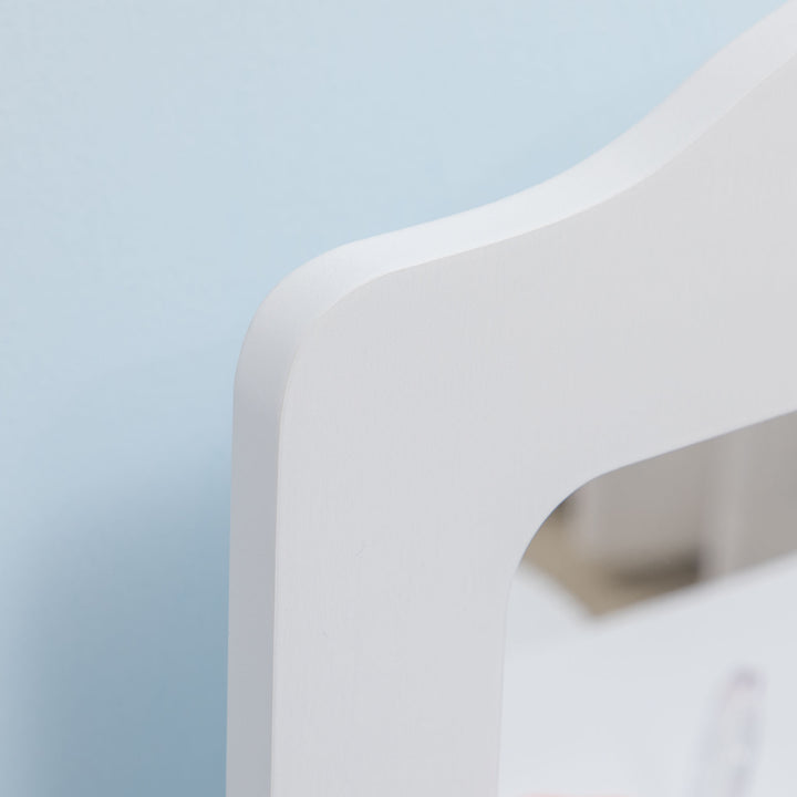 Toucador Infantil Toucador de Madeira Infantil com Banco Espelho e 2 Gavetas Brinquedo Educativo para Crianças de 3-6 Anos 60x40x95cm Branco