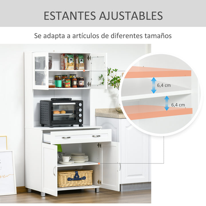 Armário de cozinha com prateleiras internas ajustáveis ??e gaveta 80x48x170 cm Branco