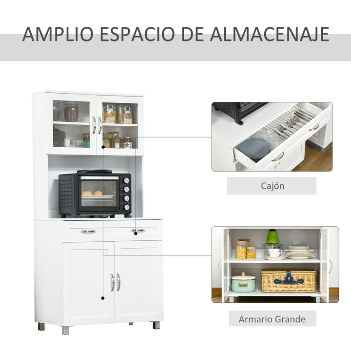 Armário de cozinha com prateleiras internas ajustáveis ??e gaveta 80x48x170 cm Branco