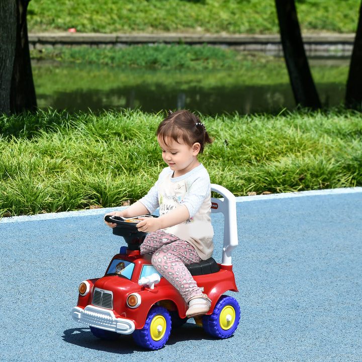 Carro Andador para Crianças de 18-36 Meses Desenho de Camião de Bombeiros Carro Andador com 3 Luzes Música Compartimento de Armazenamento e Volante 49x24x42 cm Vermelho