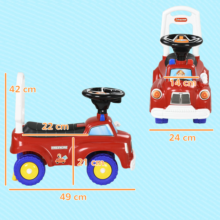 Carro Andador para Crianças de 18-36 Meses Desenho de Camião de Bombeiros Carro Andador com 3 Luzes Música Compartimento de Armazenamento e Volante 49x24x42 cm Vermelho