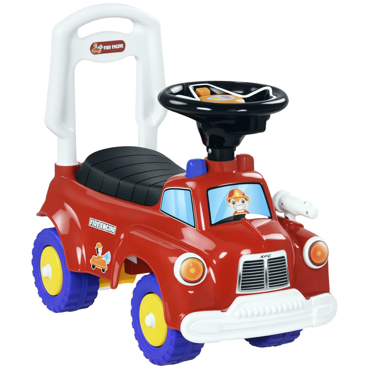 Carro Andador para Crianças de 18-36 Meses Desenho de Camião de Bombeiros Carro Andador com 3 Luzes Música Compartimento de Armazenamento e Volante 49x24x42 cm Vermelho