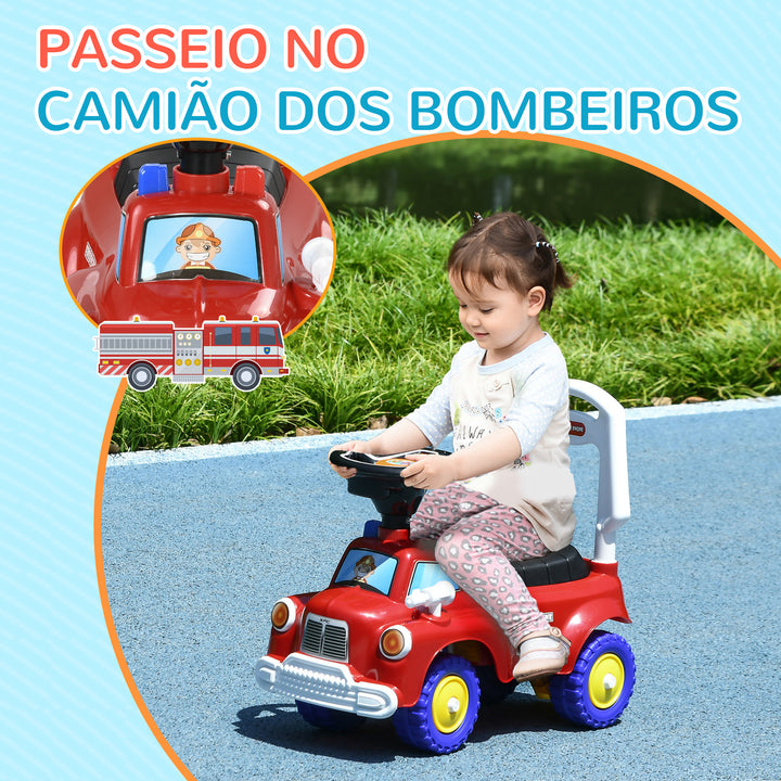 Carro Andador para Crianças de 18-36 Meses Desenho de Camião de Bombeiros Carro Andador com 3 Luzes Música Compartimento de Armazenamento e Volante 49x24x42 cm Vermelho