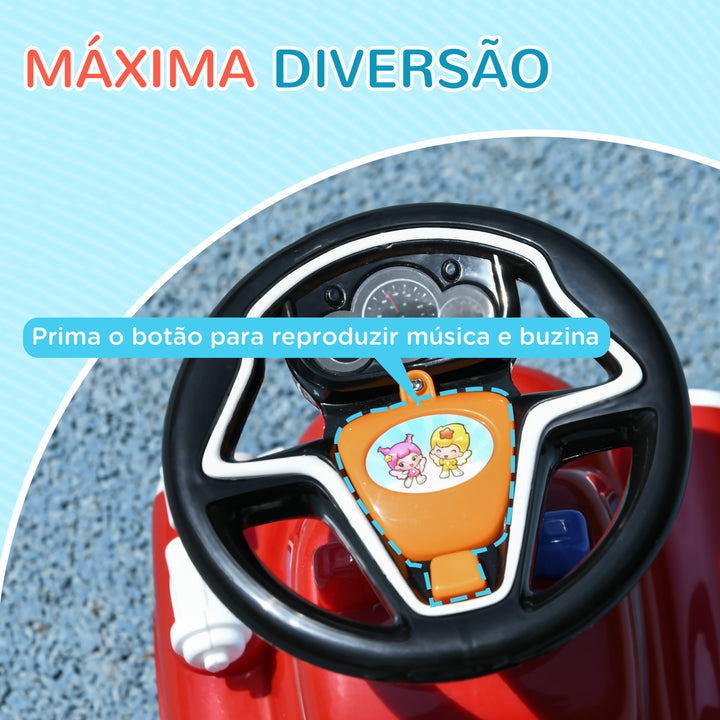 Carro Andador para Crianças de 18-36 Meses Desenho de Camião de Bombeiros Carro Andador com 3 Luzes Música Compartimento de Armazenamento e Volante 49x24x42 cm Vermelho