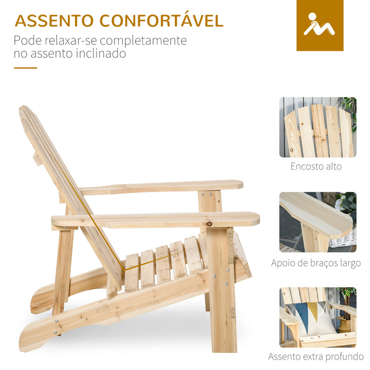 Cadeira Adirondack de Madeira Cadeira Adirondack de Jardim com Assento Extra Largo Carga Máxima 150 kg para Pátio Varanda Exterior 78x89x88 cm Madeira