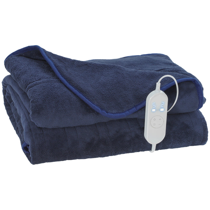 Manta Elétrica Grande 180x130 cm Manta Térmica Sofá de Coralina com 10 Níveis de Temperatura Temporizador Lavável na Máquina Ecrã LED e Proteção contra Sobreaquecimento Azul