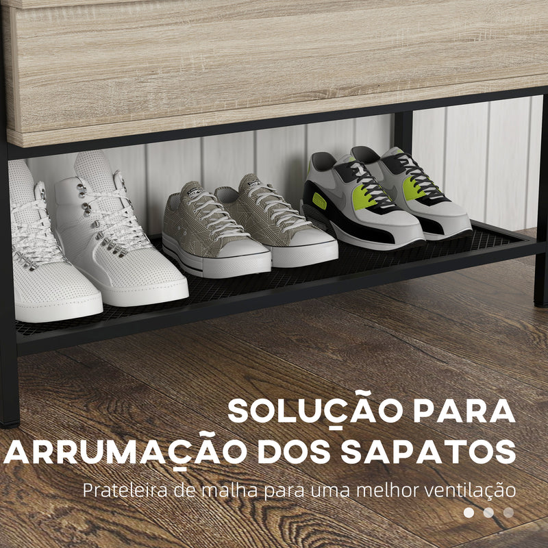 Banco Sapateira com Tampa Dobrável Móvel para Sapatos com Banco Compartimento Oculto e Prateleira Inferior de Malha para 4 Pares de Sapatos para Corredor Sala de Estar 84x39,5x61 cm Preto e Madeira