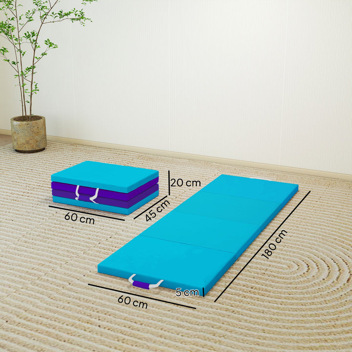 Tapete de Ginástica Dobrável com Espessura de 5 cm Tapete de Exercício com Pegas de Transporte e Bolsa Tapete de Ginástica para Yoga Aeróbica Artes Marciais 180x60x5 cm Azul e Roxo