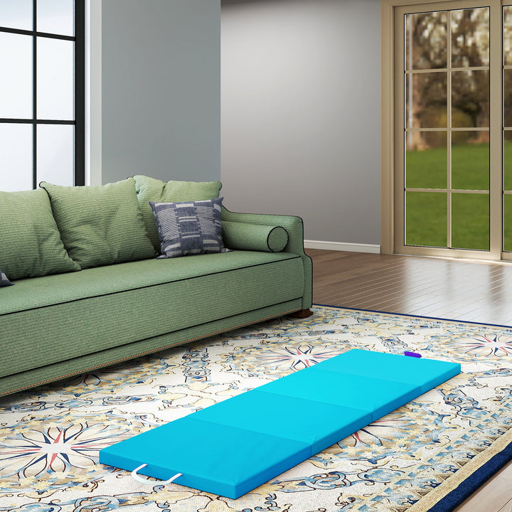 Tapete de Ginástica Dobrável com Espessura de 5 cm Tapete de Exercício com Pegas de Transporte e Bolsa Tapete de Ginástica para Yoga Aeróbica Artes Marciais 180x60x5 cm Azul e Roxo