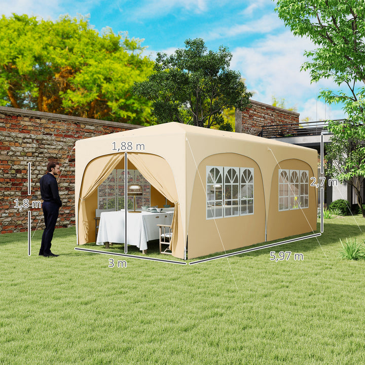 Tenda Dobrável tenda 3x6 m com Painéis Laterais UPF50+ Tenda de Jardim com Altura Ajustável e Bolsa de Transporte para Campismo Festas Pátio Areia