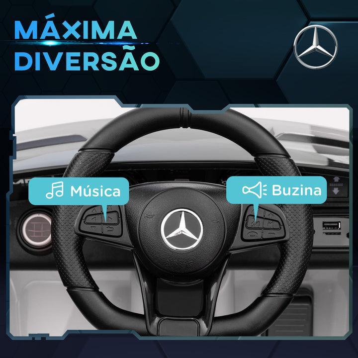 Carro Elétrico para Crianças acima de 3 Anos Carro Mercedes-Benz AMG GTR Carro Elétrico Infantil com Bateria 12V Controlo Remoto Faróis Buzina e Música 108x67x46 cm Branco