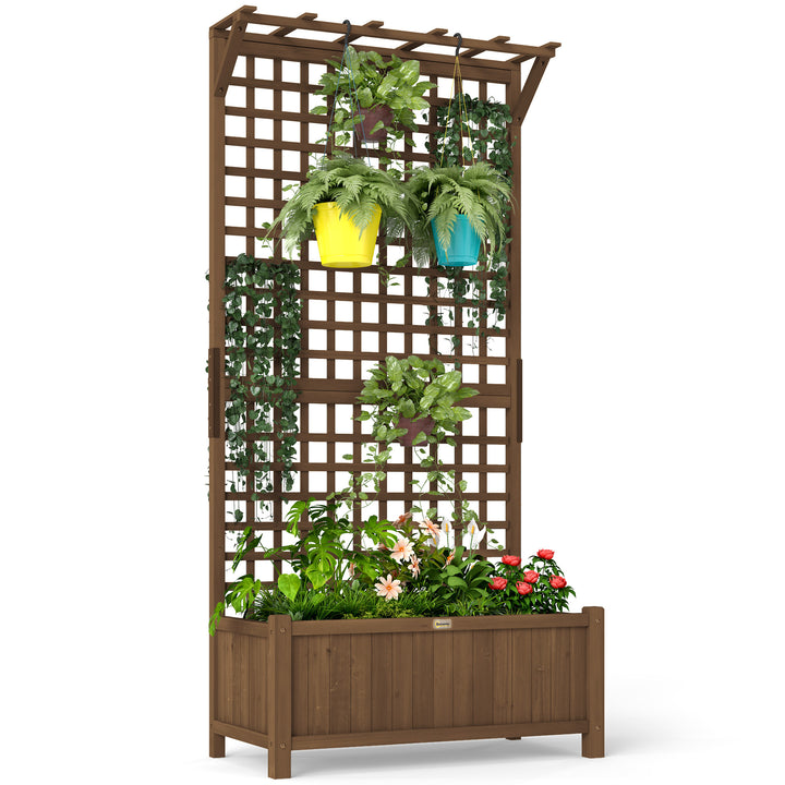 Floreira com Treliça de Madeira Caixa de Plantio com Suporte para Plantas Trepadeiras para Cultivo de Plantas Flores para Pátio Terraço Varanda 90x45x183cm Marrom Escuro