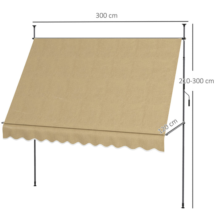 Toldo Manual Retrátil com Manivela 300x120x210-300 cm Toldo para Varanda com Altura Ajustável Impermeável e Anti-UV para Jardim Terraço Bege