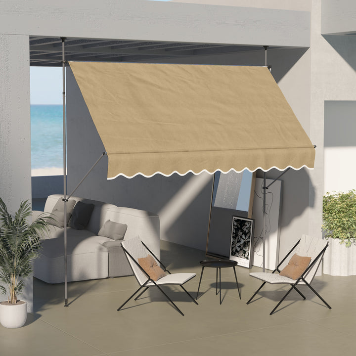 Toldo Manual Retrátil com Manivela 300x120x210-300 cm Toldo para Varanda com Altura Ajustável Impermeável e Anti-UV para Jardim Terraço Bege