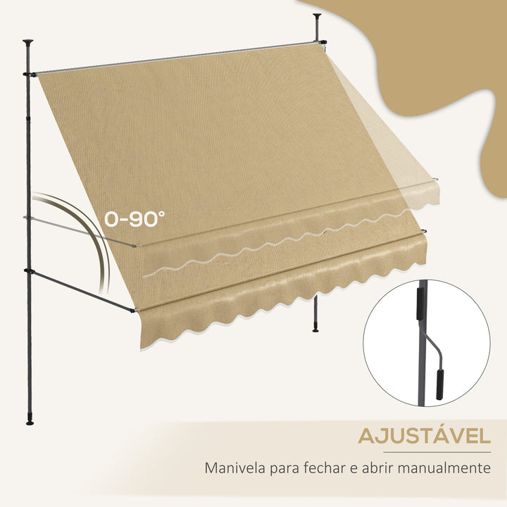 Toldo Manual Retrátil com Manivela 300x120x210-300 cm Toldo para Varanda com Altura Ajustável Impermeável e Anti-UV para Jardim Terraço Bege