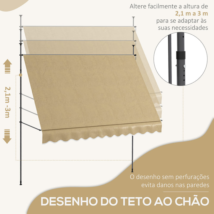 Toldo Manual Retrátil com Manivela 300x120x210-300 cm Toldo para Varanda com Altura Ajustável Impermeável e Anti-UV para Jardim Terraço Bege