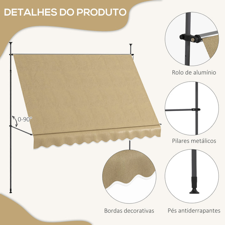 Toldo Manual Retrátil com Manivela 300x120x210-300 cm Toldo para Varanda com Altura Ajustável Impermeável e Anti-UV para Jardim Terraço Bege