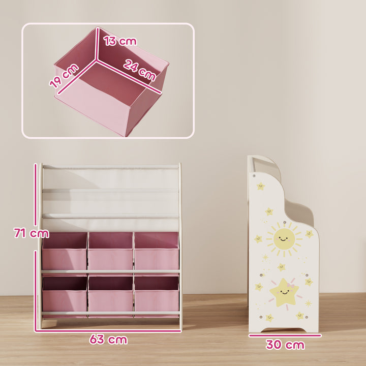 Estante Infantil para Brinquedos com 6 Caixas de Tecido Não Tecido Organizador de Brinquedos com 2 Prateleiras para Quarto Infantil Sala de Brincar Escola Infantil 63x30x71 cm Rosa