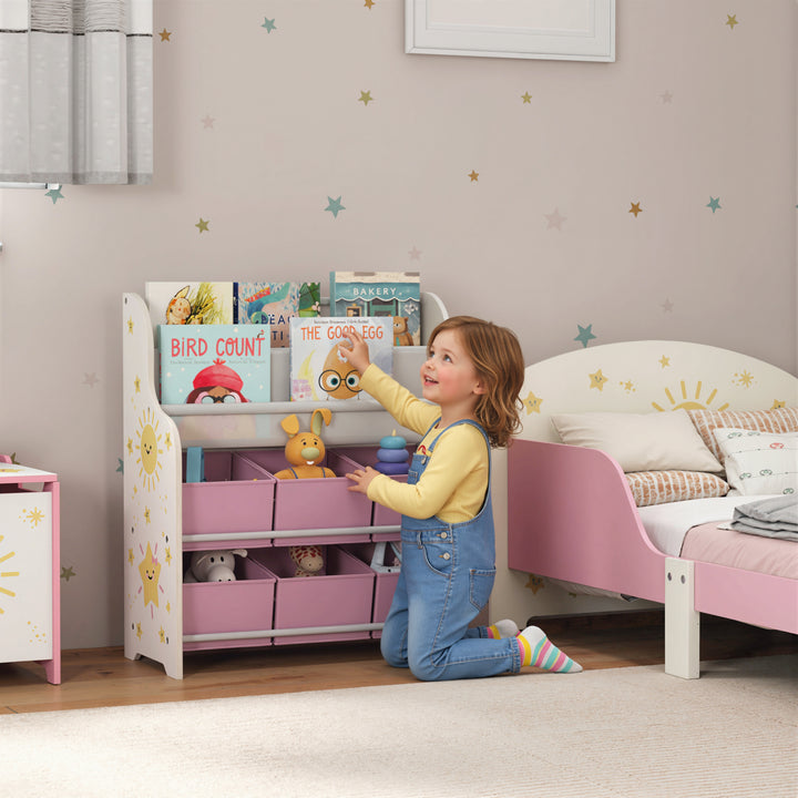Estante Infantil para Brinquedos com 6 Caixas de Tecido Não Tecido Organizador de Brinquedos com 2 Prateleiras para Quarto Infantil Sala de Brincar Escola Infantil 63x30x71 cm Rosa