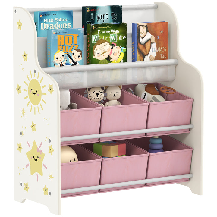 Estante Infantil para Brinquedos com 6 Caixas de Tecido Não Tecido Organizador de Brinquedos com 2 Prateleiras para Quarto Infantil Sala de Brincar Escola Infantil 63x30x71 cm Rosa