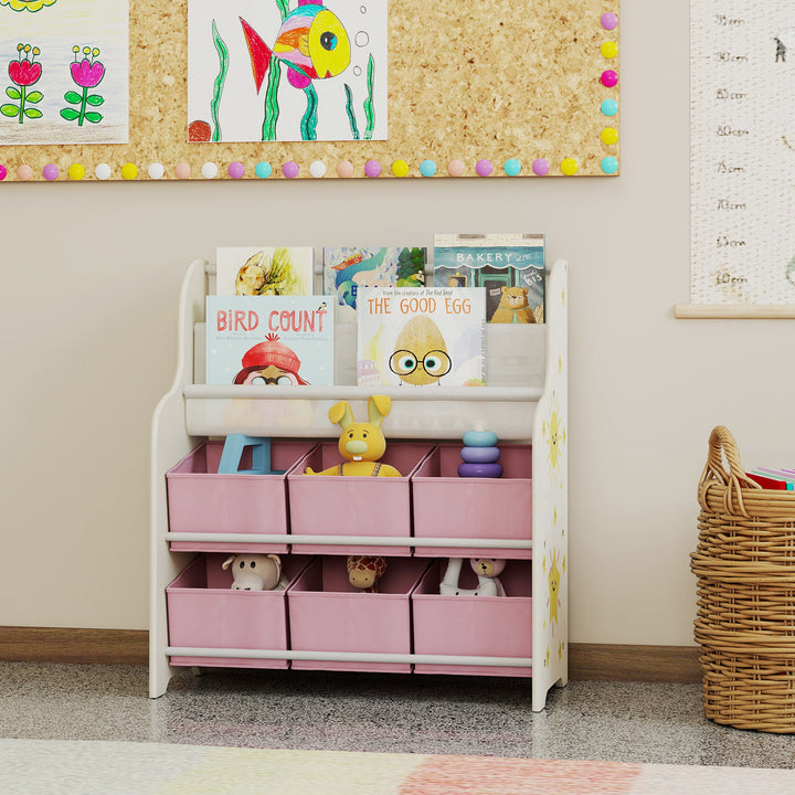 Estante Infantil para Brinquedos com 6 Caixas de Tecido Não Tecido Organizador de Brinquedos com 2 Prateleiras para Quarto Infantil Sala de Brincar Escola Infantil 63x30x71 cm Rosa