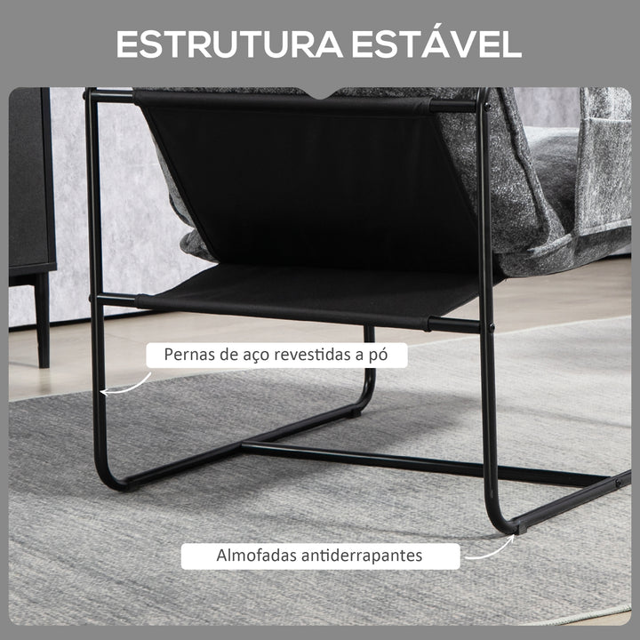 Poltrona Sala de Estar com Apoio para os Braços Bolso Lateral e Estrutura de Aço Poltrona para Dormitório Sala de Estar Carga 120 kg 68x76x81 cm Cinza